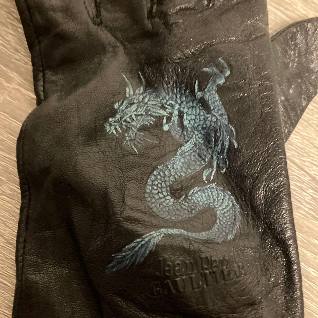 希少 ジャンポールゴルチエ ドラゴン刺繍 レザーグローブ 手袋 本革