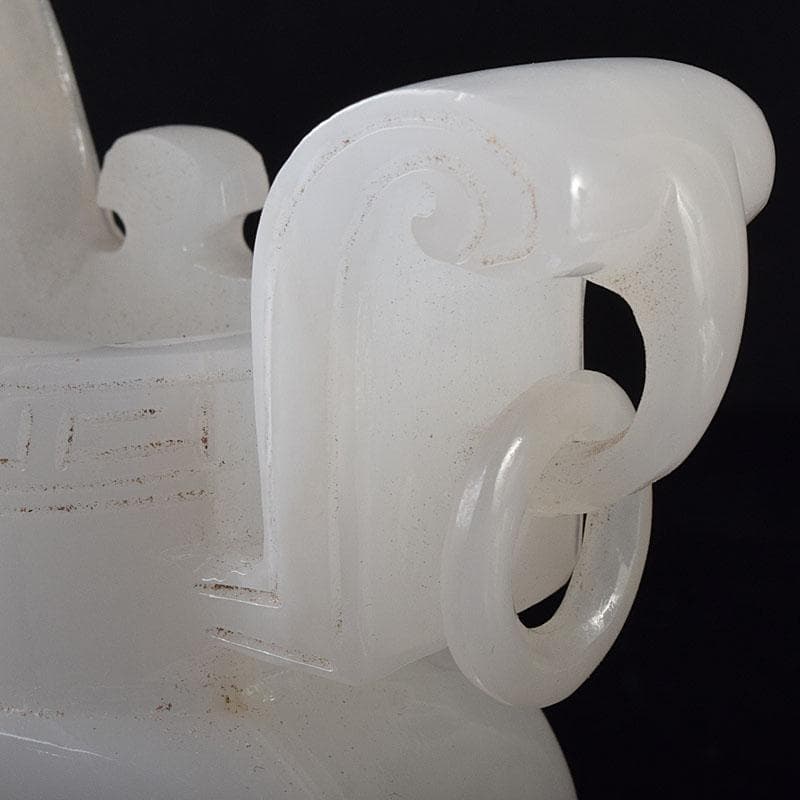 中国　玉石白玉彫刻　林權作　白玉樽　証明書・鏡面台付　V　R8720