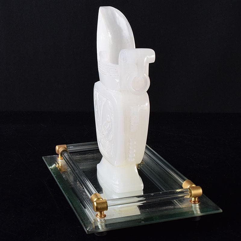 中国　玉石白玉彫刻　林權作　白玉樽　証明書・鏡面台付　V　R8720