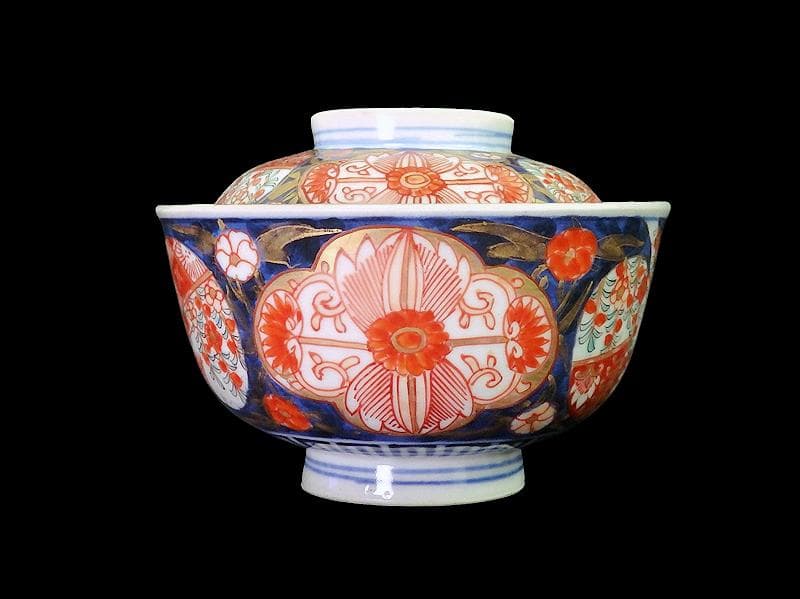 古伊万里　金襴手　枝垂れ桜に花の図　蓋茶碗　２客　C739AS-fbth