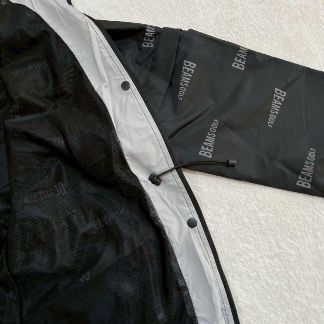 極美品　ビームスゴルフ　2WAY レインコート 2　ロゴ　総柄　ブラック　フード