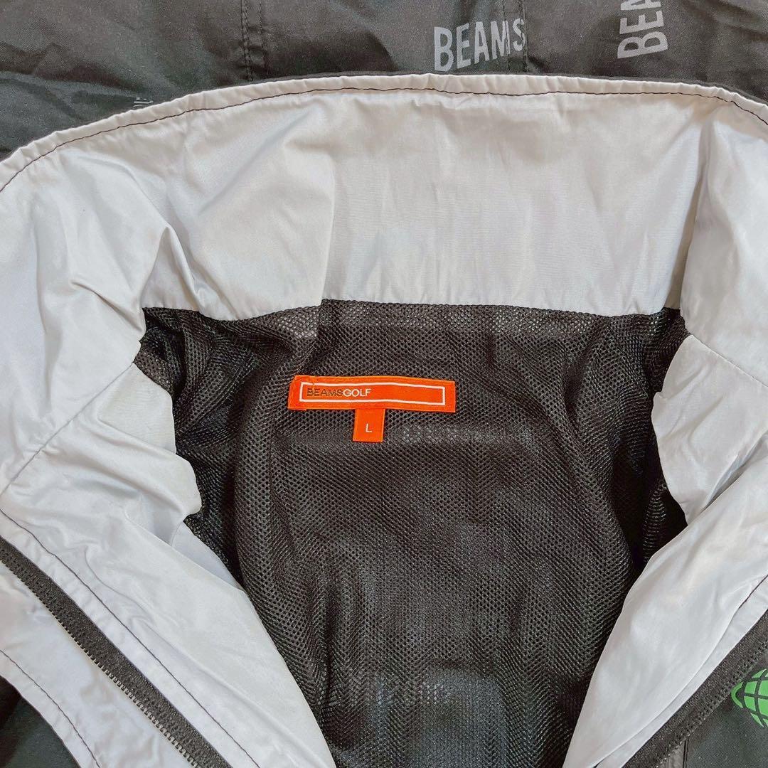 極美品　ビームスゴルフ　2WAY レインコート 2　ロゴ　総柄　ブラック　フード