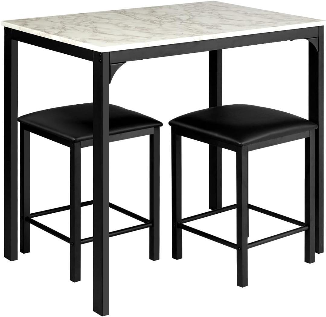 ダイニングテーブルセット 2人用 3点セット 大理石模様 ホワイト