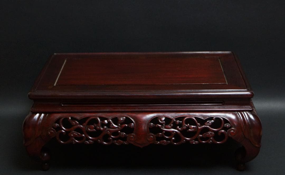 唐木紫檀製 透かし彫り唐草文 猫足花台 飾台 香炉台 盆栽台 / 華道具☆美品☆