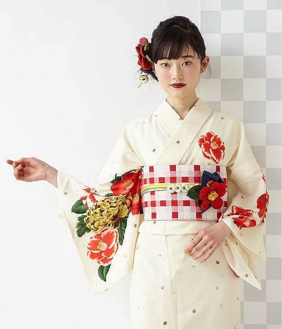 ふりふ　単品 浴衣「飴椿」