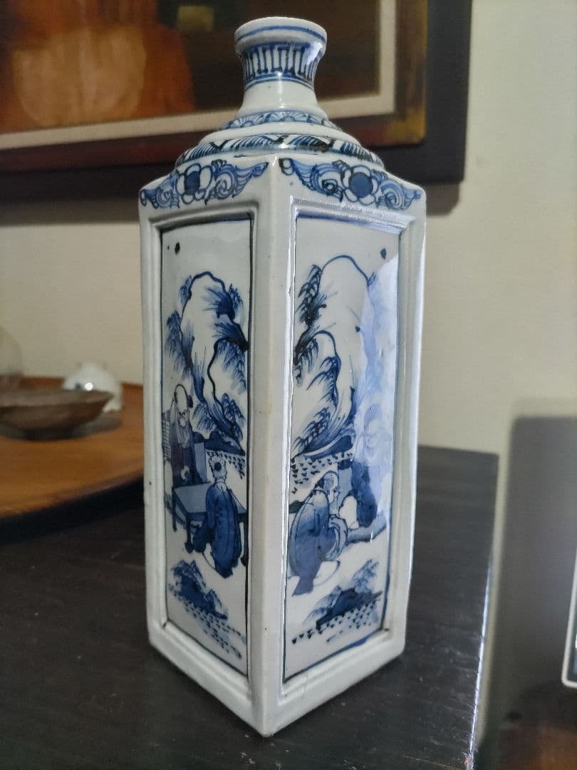 nozomi☆様　王地山焼　染付　角徳利（高21.5㎝）三田染付