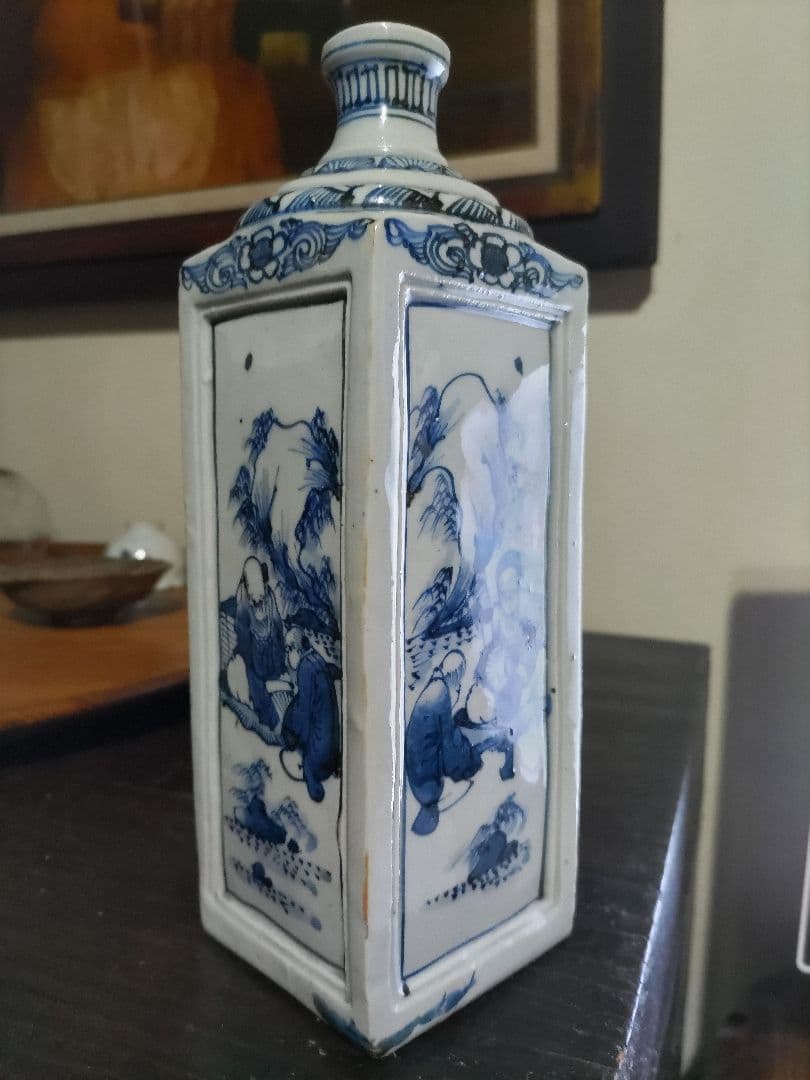 nozomi☆様　王地山焼　染付　角徳利（高21.5㎝）三田染付