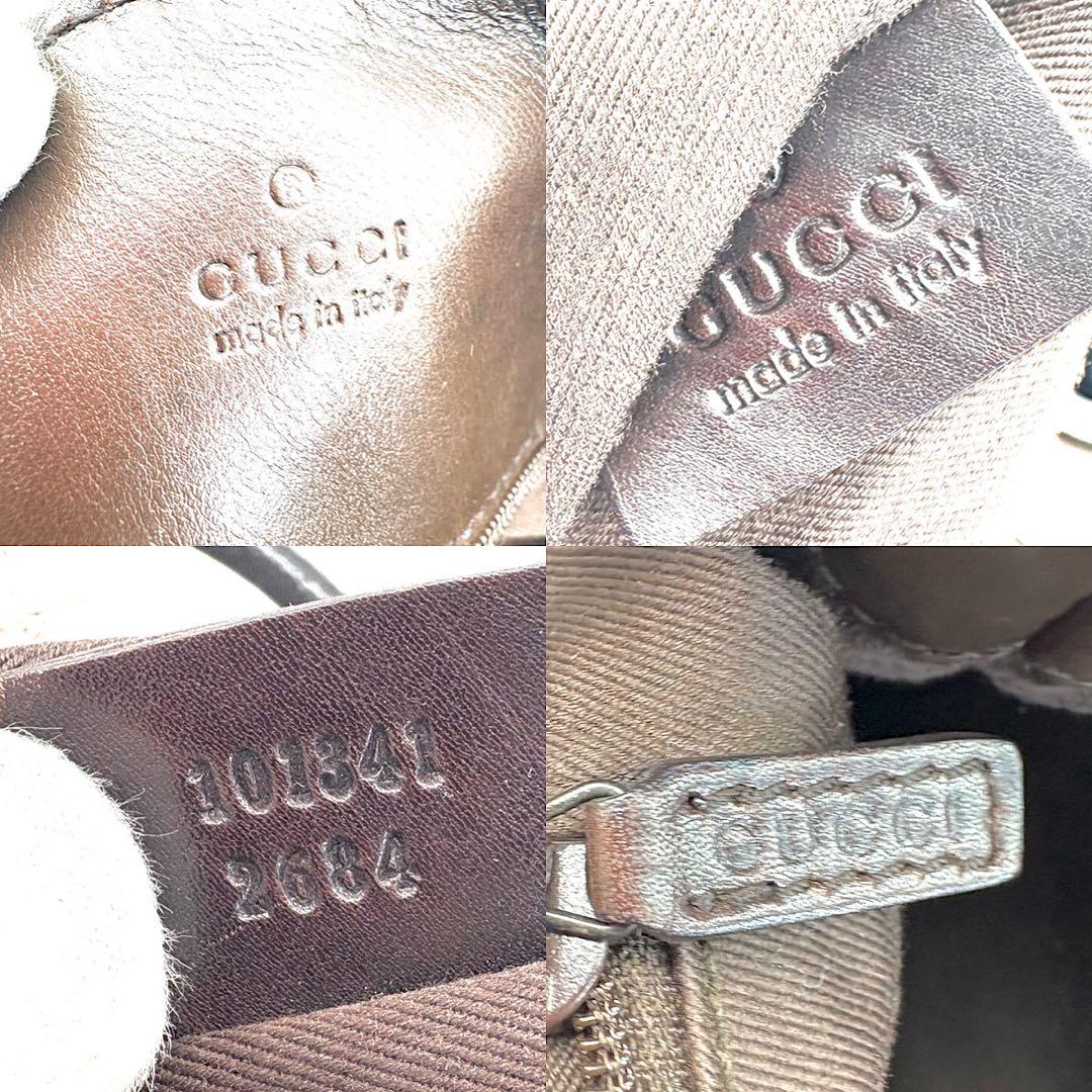 GUCCI　トートバック　キャンバス　肩掛け　巾着　ブラウン　本革　ゴールド金具