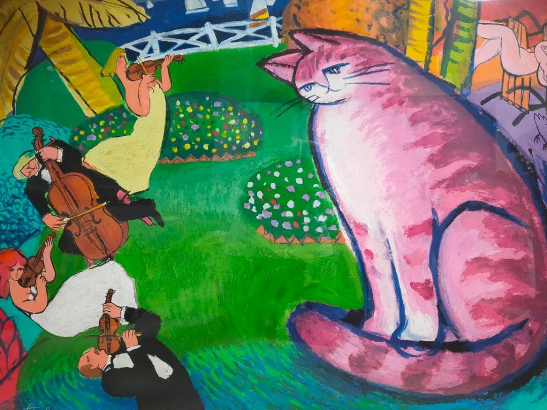 【真作】Michael Leu　マイケル・ルー　リトグラフ　直筆サイン　猫