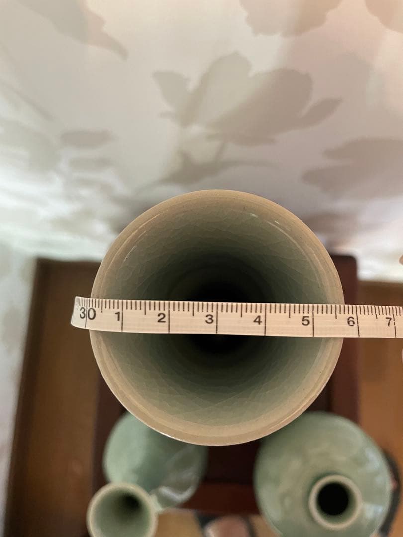 高麗青磁 雲鶴　茶道具　伝統工芸品　峯岩作　華道　高麗青磁　陶器の花瓶3点セット