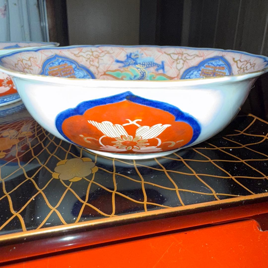 超限定21日20 時迄‼️強運献上大聖寺伊万里Dragon❌牡丹龍靏玉珍玩膾皿2客