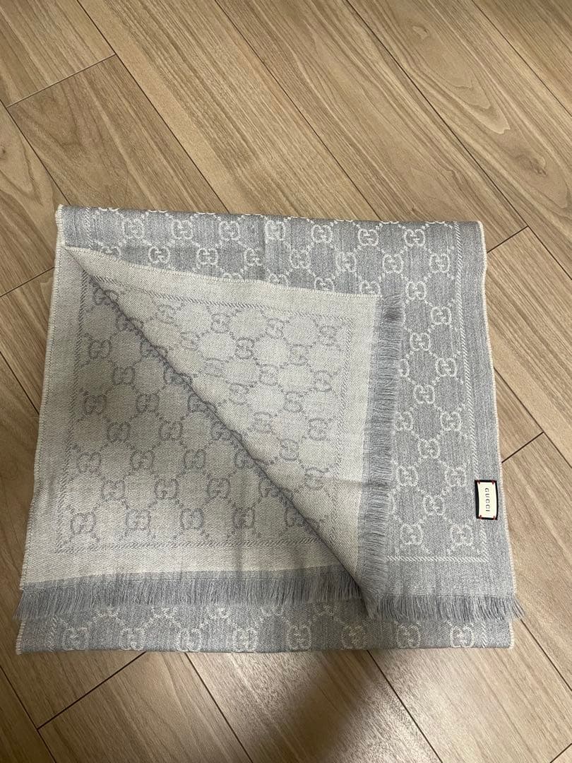 グレー GGパターン マフラー ウール混紡