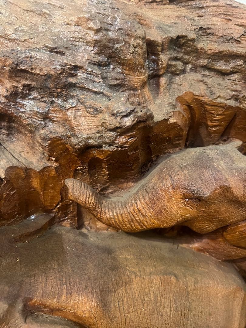 タイ伝統木彫｜老木チーク一木彫大レリーフ ｜店舗什器｜一点物｜幅145｜商売繁盛