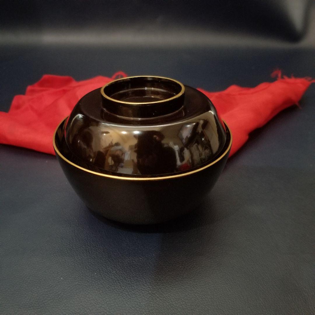 菫　黒漆塗 内総沈金 菊花紋詰 吸物椀 汁椀 茶道具 懐石 菓子椀　2客