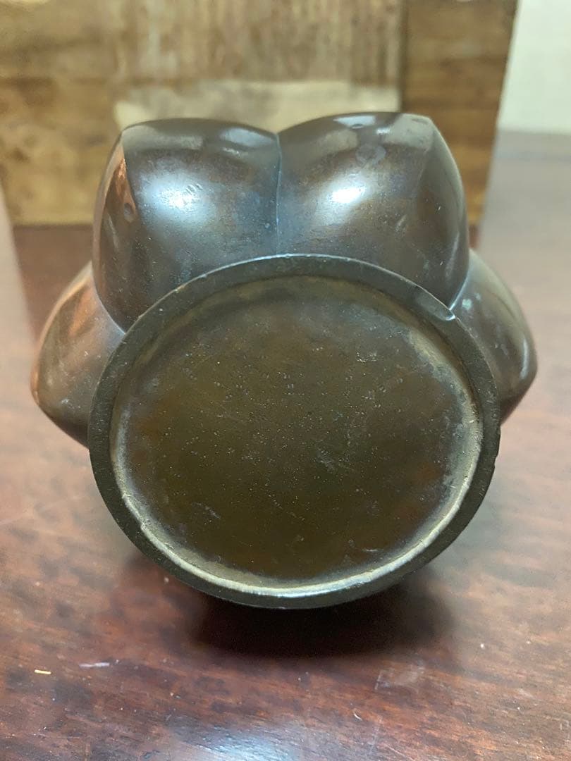 古美術　花瓶　古銅　蛙型　花入　明治