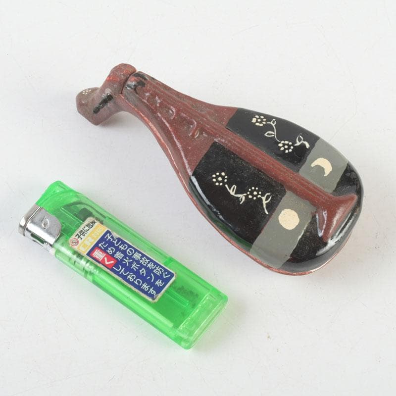 茶道具　横山朝陽作　陶器製　呉須絵　琵琶香合　干支巳　共箱　V　9346