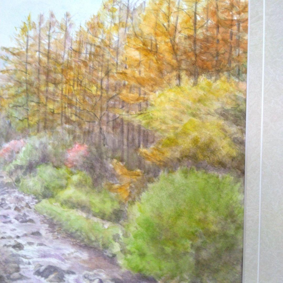 水彩画・風景画・紅葉‘長野県のある秋の風景