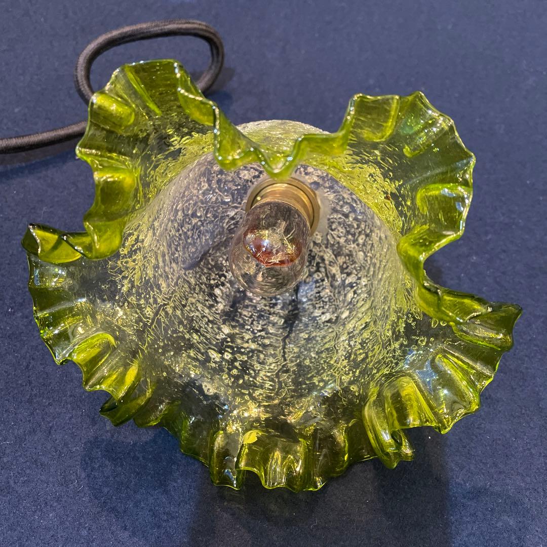 電笠　照明　レトロ　ヨーロッパ【フリル 硝子 電笠】アンティーク ガラス 照明