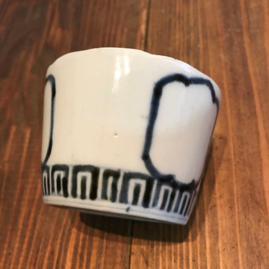 美品　古伊万里　色絵素地　窓枠　花頭窓　時代物　染付　蕎麦猪口　蛇目高台