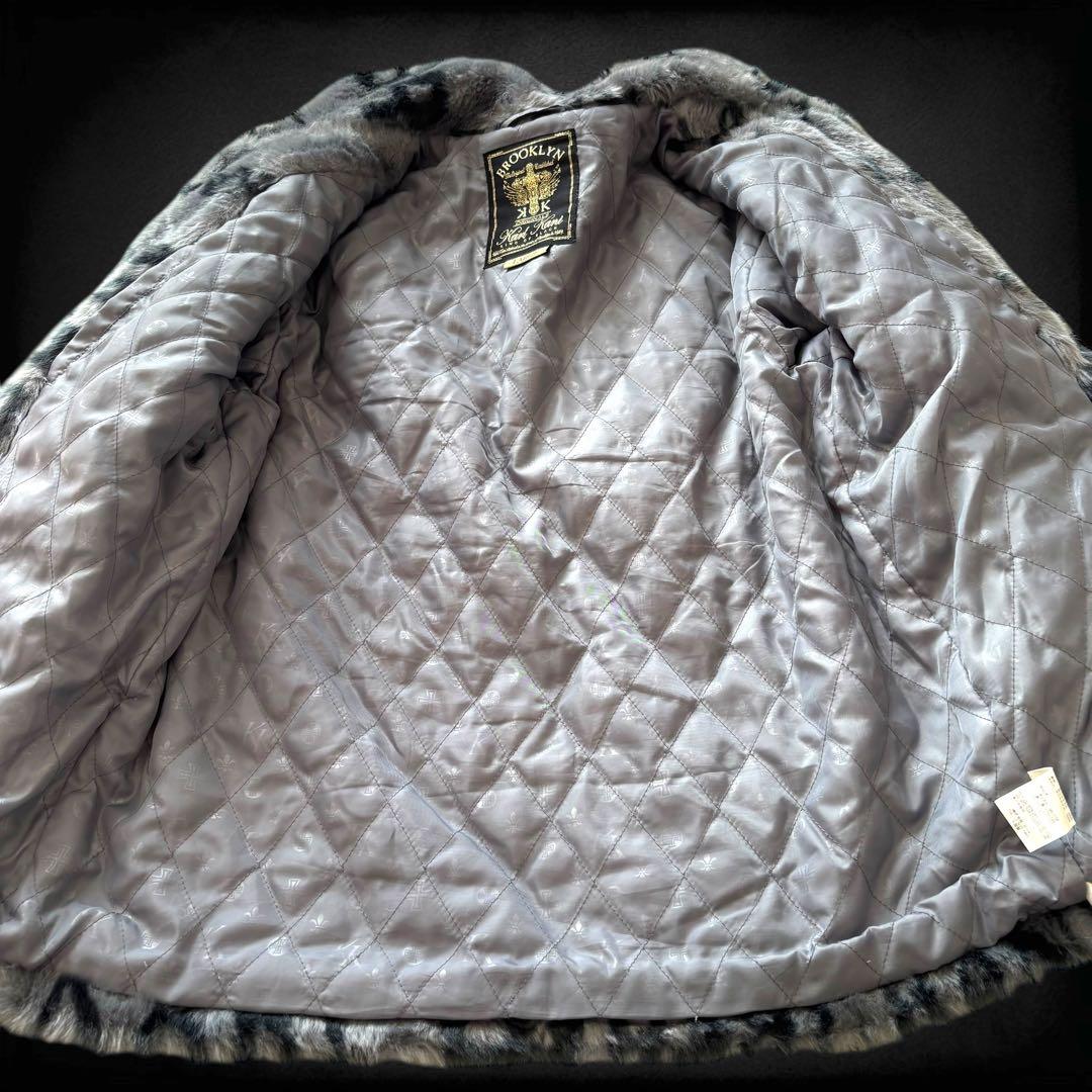 Karl Kani 総柄 ロゴ刺繍 ファーコート ボア L シルバーグレー