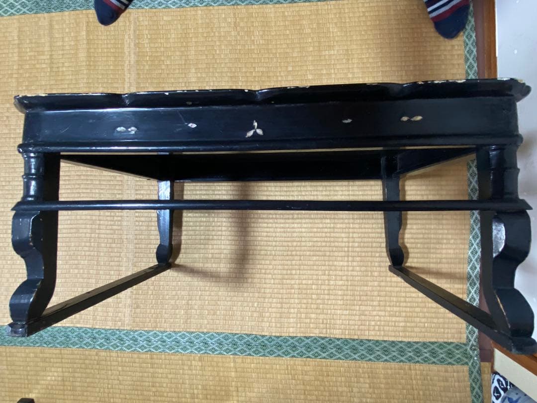 ♦中国清時代 花 蝶 柘榴 富貴 吉祥文 螺鈿細工 輪花 四方足 花台 骨董品