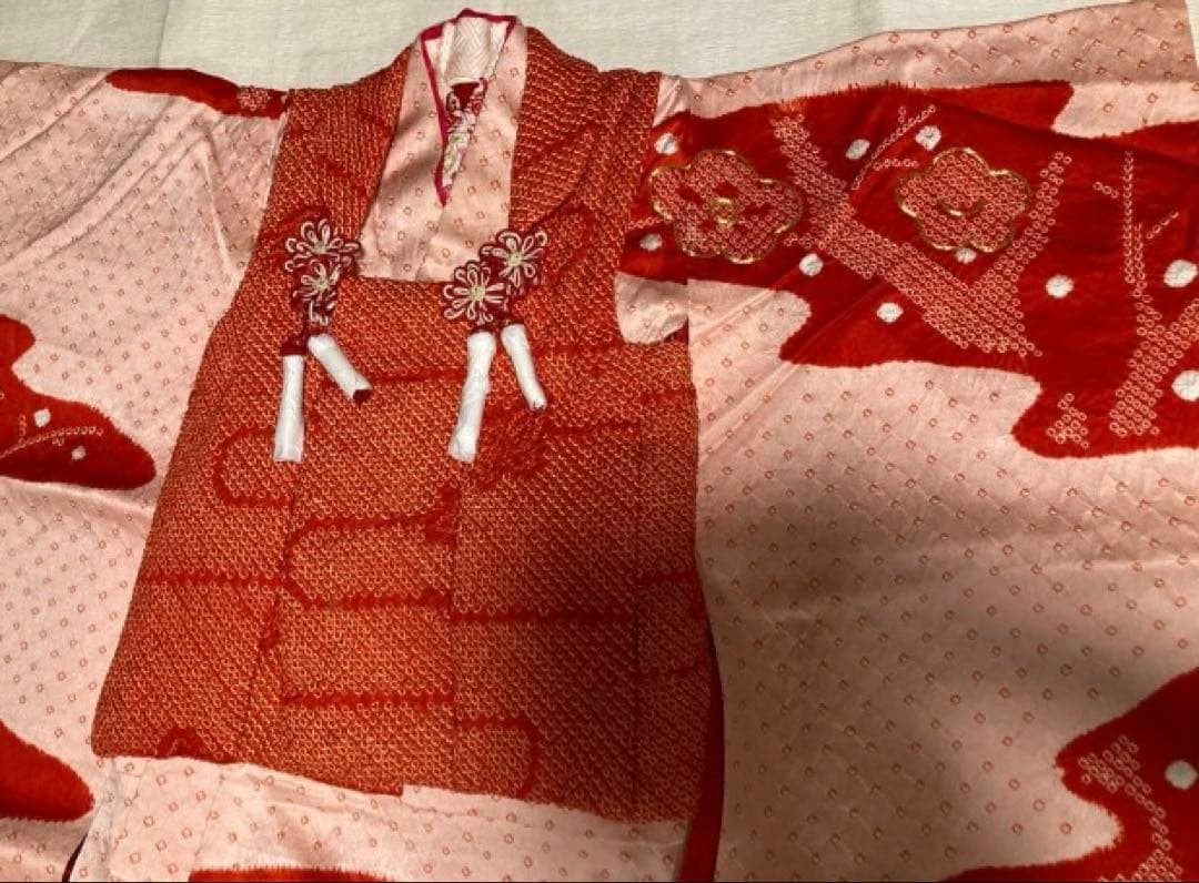 超豪華　七五三着物フルセット　着物被布長襦袢半襟付総絞り染め分け金糸3歳着物