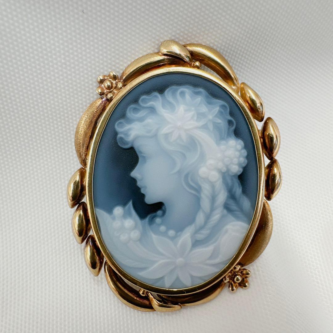 F.W. カメオ天然石 k18ペンダント&ブローチ　総重量8g