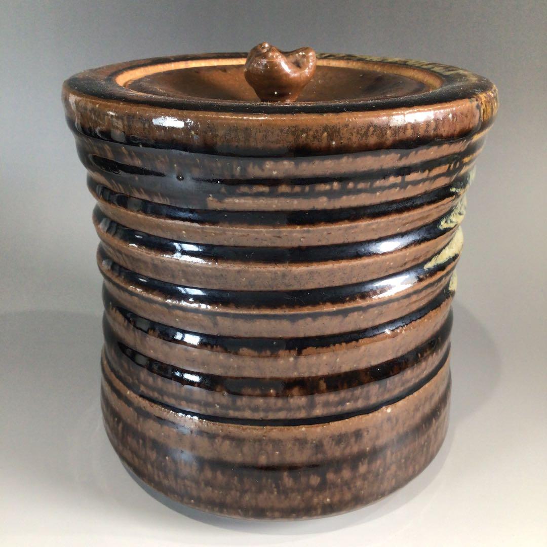 Ｐ４１７　水指　『膳所焼』『淡海ぜぜ　陽炎園造』『捻貫水指』　共箱　茶道具