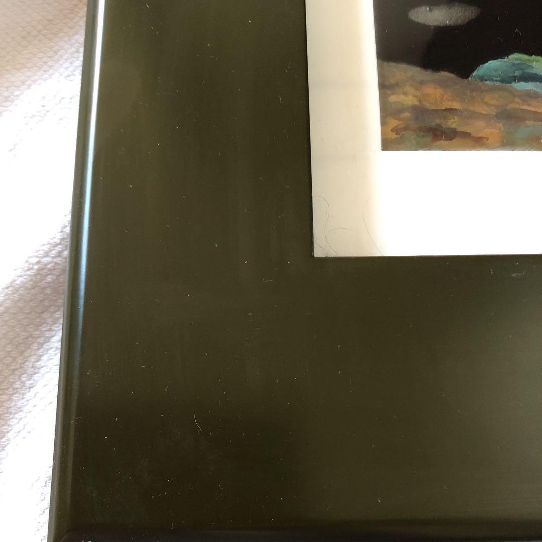 ハンドペイント　新品未使用　黒　風景画　モダンアート　漆塗り　飾り　額縁