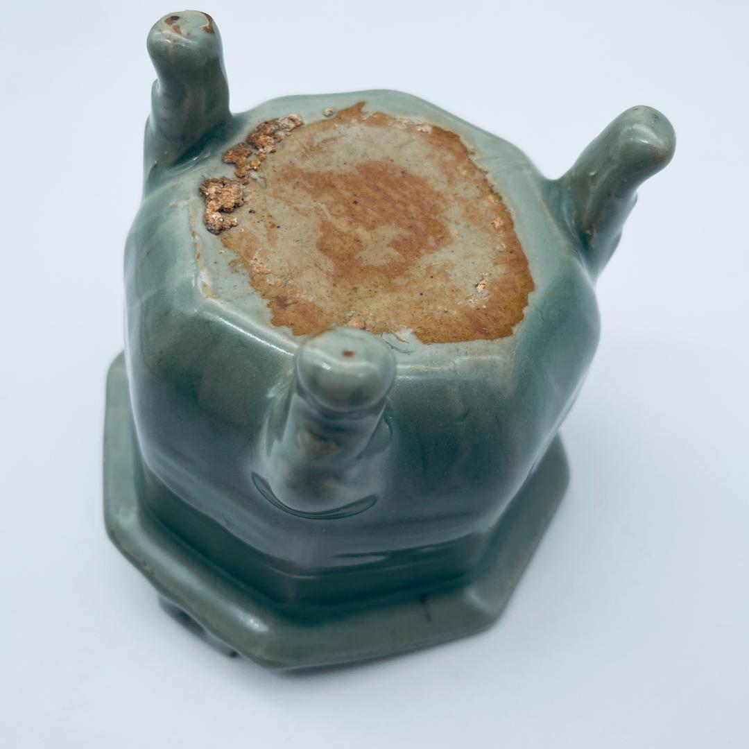 【高麗】青磁 双耳六角三足獣面 香炉 朝鮮美術 朝鮮古玩