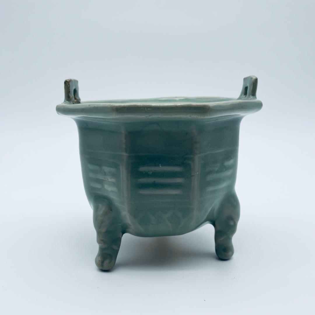 【高麗】青磁 双耳六角三足獣面 香炉 朝鮮美術 朝鮮古玩