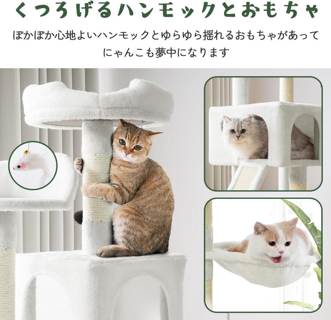 AIFY キャットタワー 据え置き スリム 大型猫 大型 170cm アイボリー