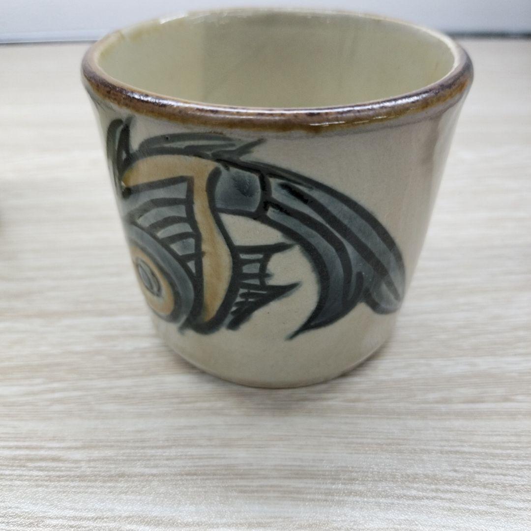 やちむん　宮城須美子作　そばちょこ魚の絵柄 陶器カップ 2個セット　未使用②