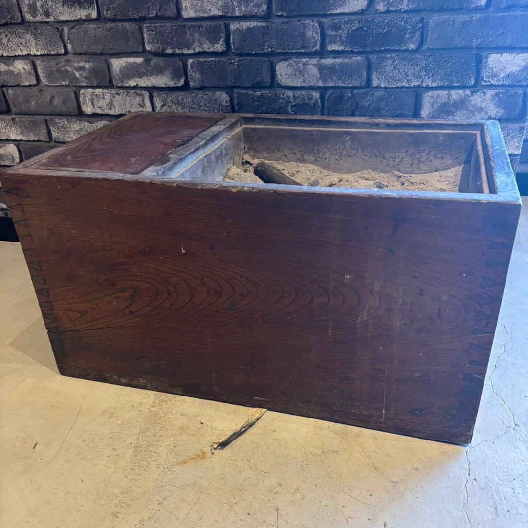 Ly01　木製火鉢　長火鉢　灰入り　昭和レトロ　引き出し付　古道具　アンティーク