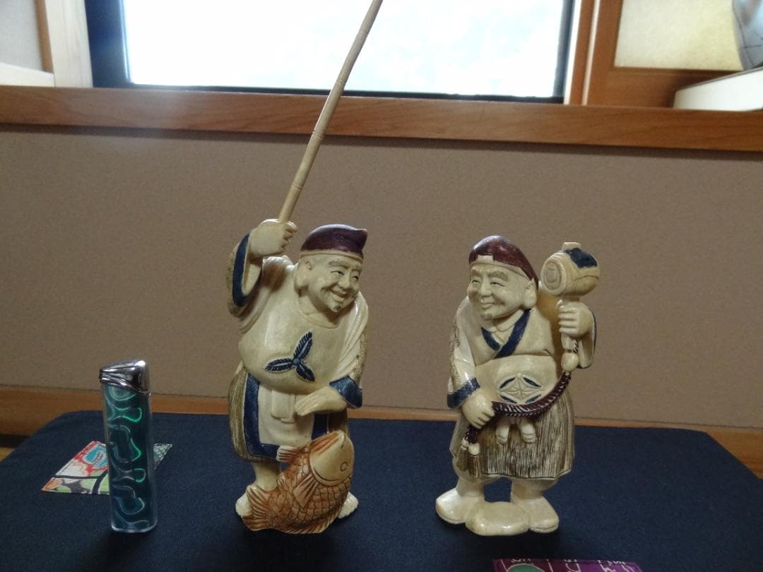 恵比寿大黒　大黒様　縁起物　置物　工芸品　マンモス　天然素材