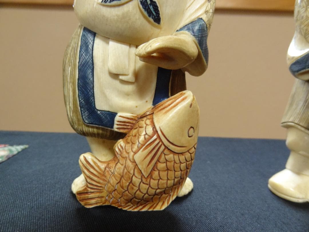 恵比寿大黒　大黒様　縁起物　置物　工芸品　マンモス　天然素材