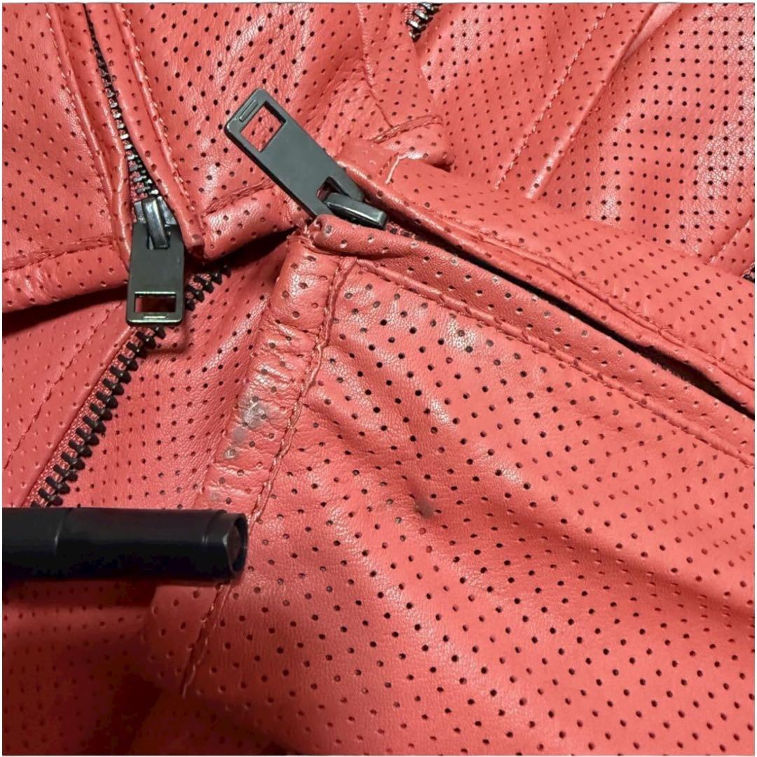 DIESEL ディーゼル　シープスキンライダースジャケット　羊革　パンチング　赤