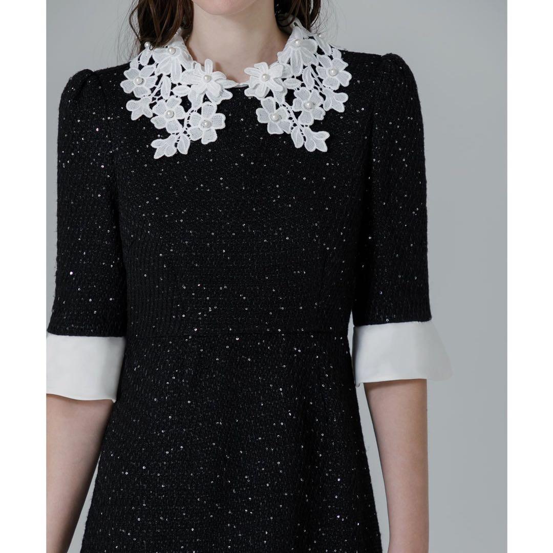 ＊新品タグ付き＊LEJA 花柄レースカラースパンコール刺繍Aラインフレアドレス