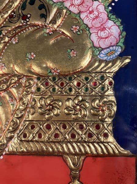 クリシュナ／ヒンドゥー教：油彩 金彩 クリスタル装飾 額装