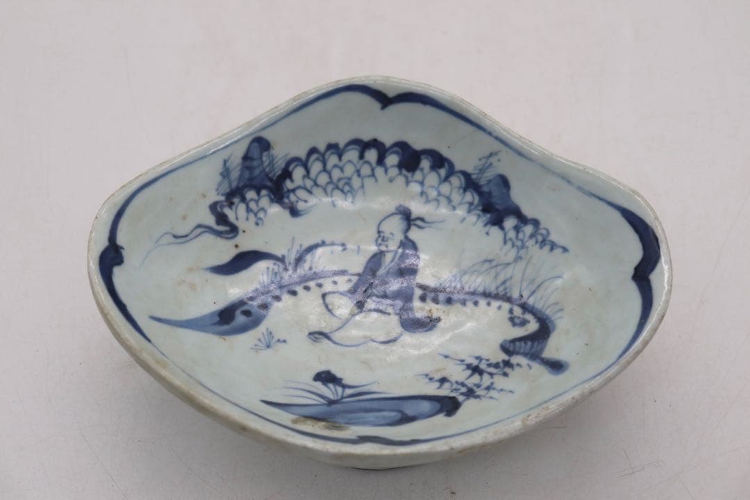 ※中国　明時代　染付人物紋高台皿　送料込み250529