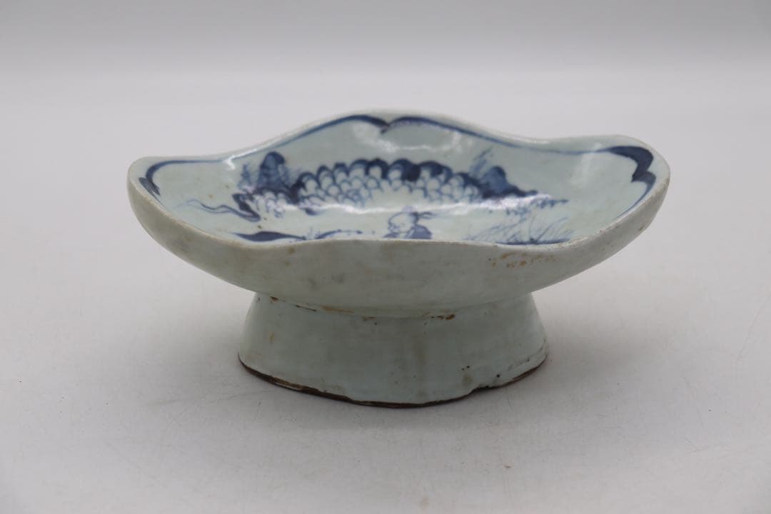 ※中国　明時代　染付人物紋高台皿　送料込み250529