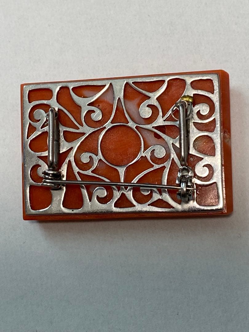 珊瑚　帯留　ブローチ　ヴィンテージ