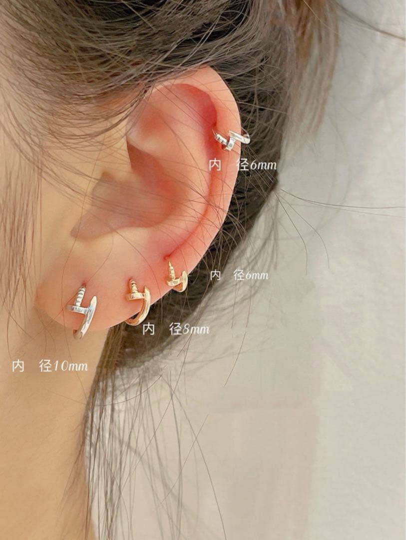 mamy 片耳 K18YG 12mm釘モチーフ　フープピアス(ダイヤなし)