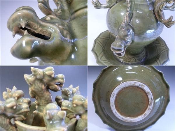 花瓶●龍尽くし 古い中国古美術 龍耳付き みごとな飾り 唐物 骨董品 希少■