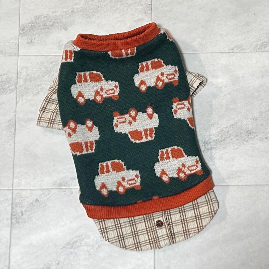 犬服ハンドメイド　ジャガードニット　レイヤードルック