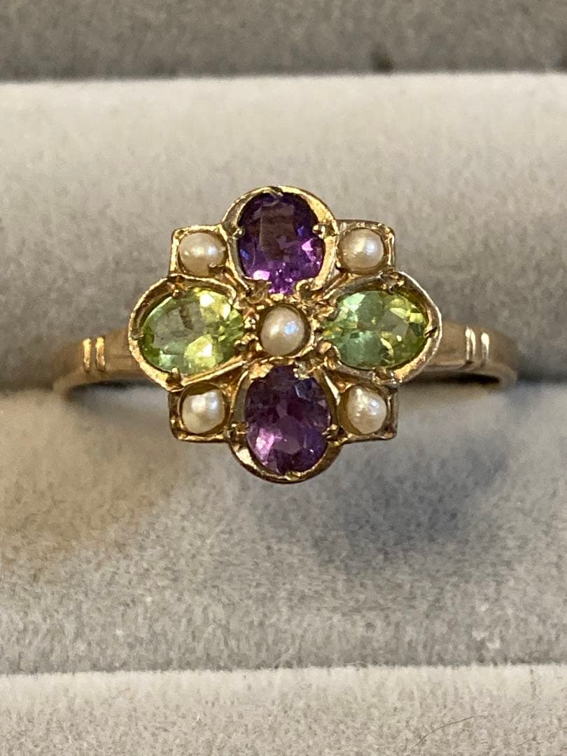 レ*ン様 ヴィンテージ サフラジェットリング　ペリドット　アメジスト　パール
