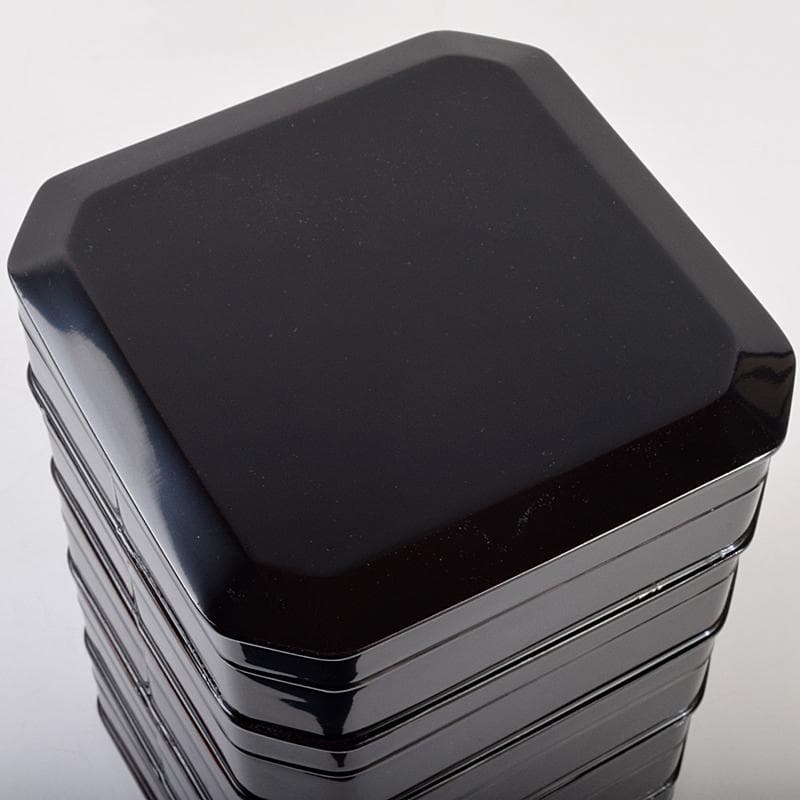 塗師　木村表斎　黒漆　利休形　縁高重　五段　共箱　V　R9124B