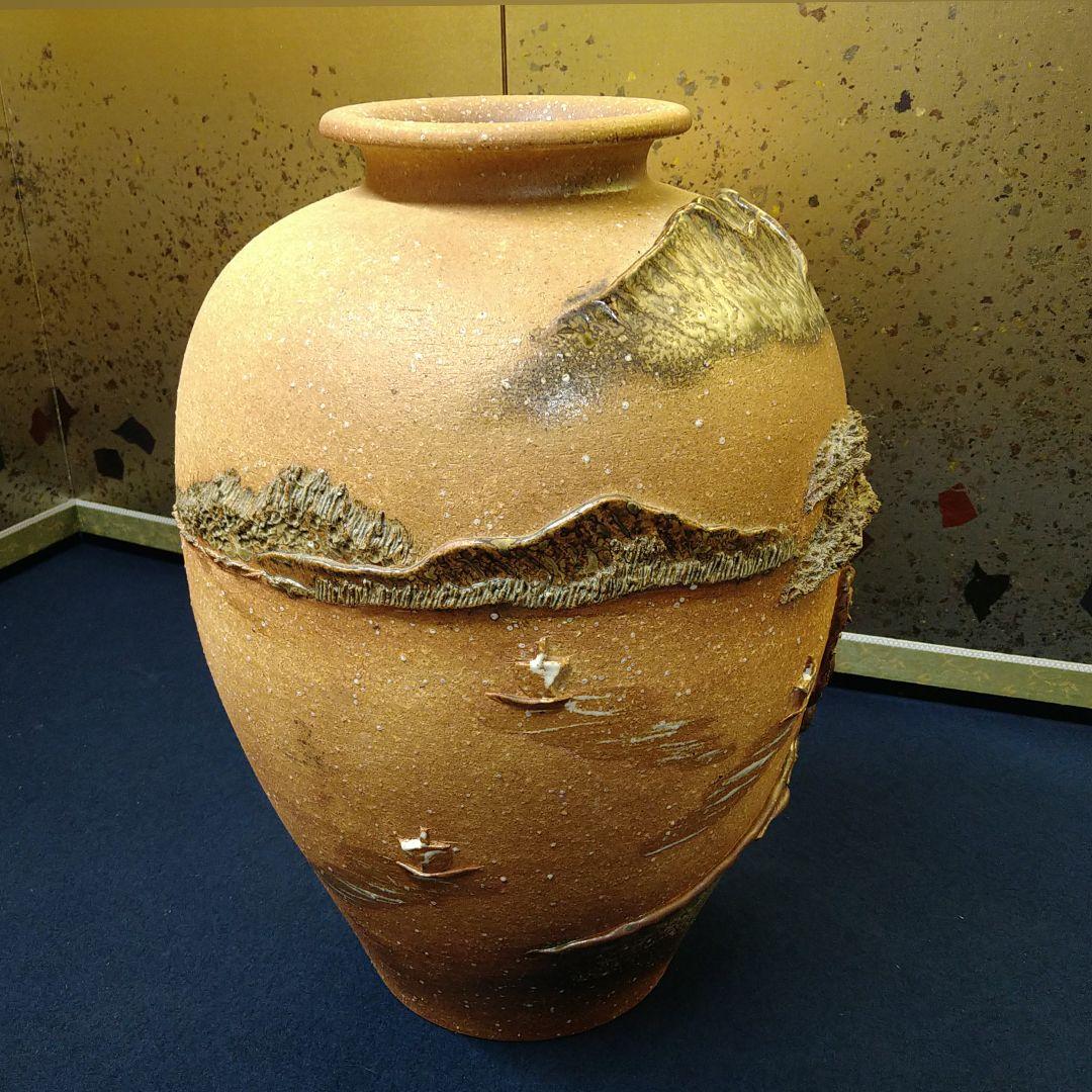 ab53 信楽焼 花入 山水 帆かけ船 花器 花瓶 飾り壷 置物 美品 銘有