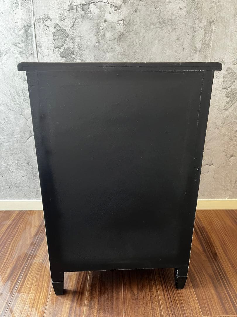 アンティーク風　3段キャビネット　チェスト　引き出し　家具　黒　ブラック　サリュ