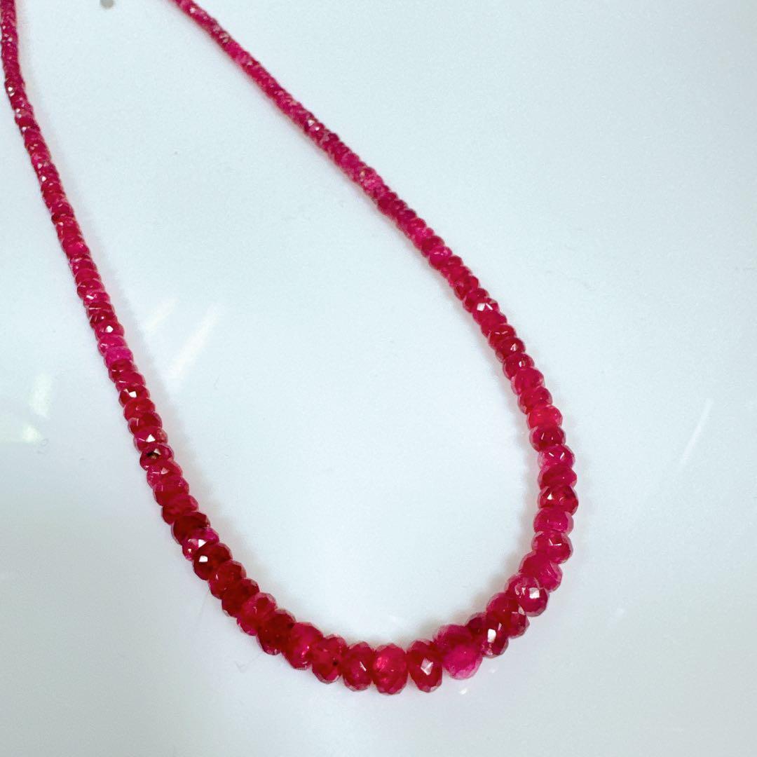 レッドスピネルネックレスボタンカットシルバーアジャスター5センチ